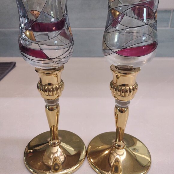 Vtg Mosaic Peglite pair of candleholders - Picture 3 of 7